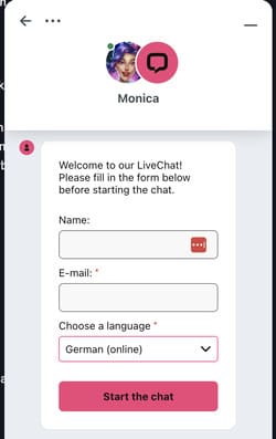 Das Live-Chat Fenster vom Woo Casino im Test.