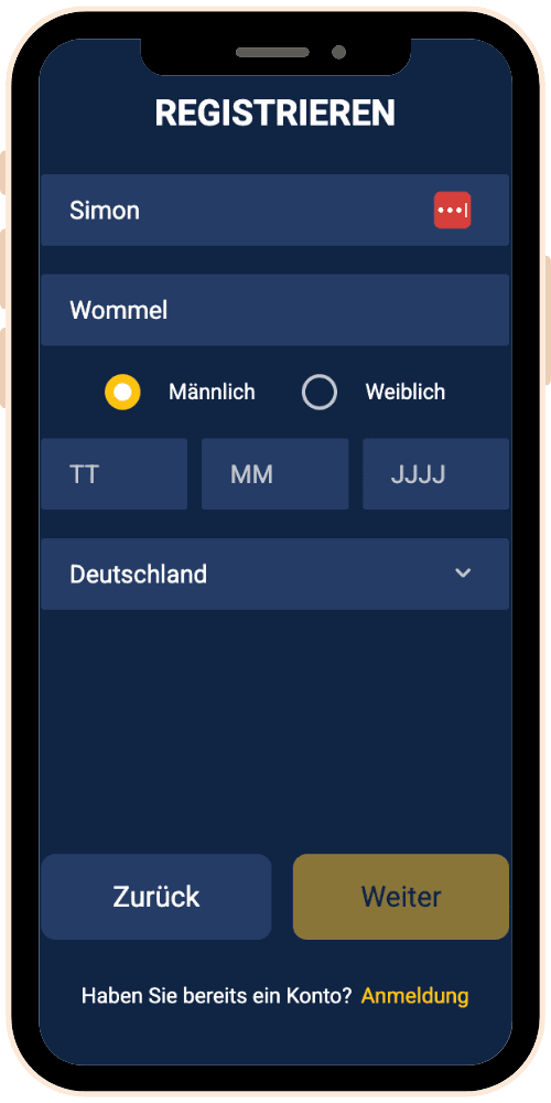 Schritt 2 der Registrierung bei Jackpoty.