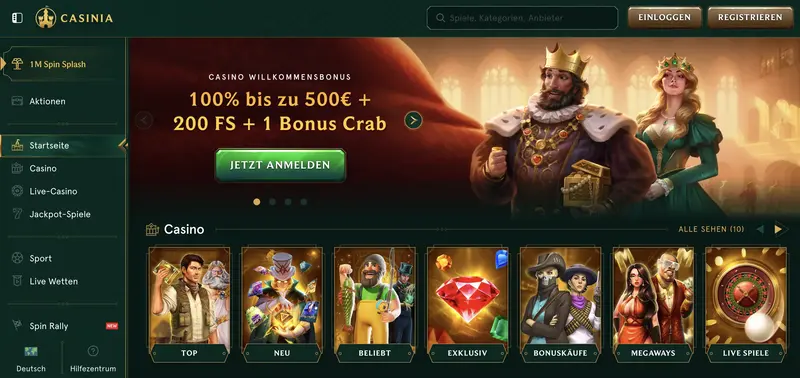 Casinia Casino Startseite mit 6.500+ Spielen – Alternative zu Beep Beep Casino.