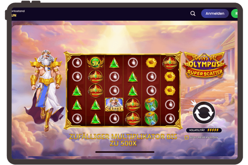 Unser Test vom Gates of Olympus Slot Game bei Spinando.