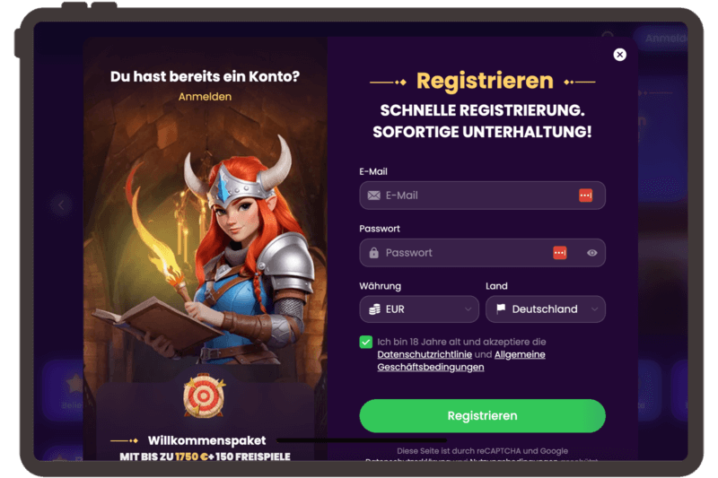 Der Registrierungsprozess im Spinando Casino erfordert Name, Mail und Geburtsdatum.